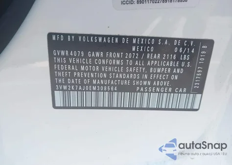 2014 Volkswagen Jetta 2.0L S из США, поврежденный, VIN 3VW2K7AJ0EM308564